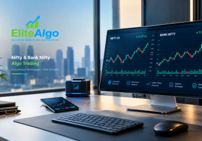 Nifty 50 and Bank Nifty algo trading dashboard with live candlestick charts and automated execution, momentum breakout, VWAP mean reversion and risk control modules