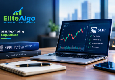 SEBI algo trading regulations compliance checklist on a trading dashboard with SEBI guideline books